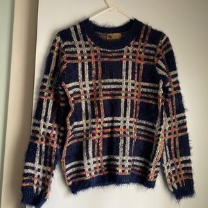 Katsumi Blue Sherpa Sweater Eyelash Fabric Grunge Cabincore Soft Size Small